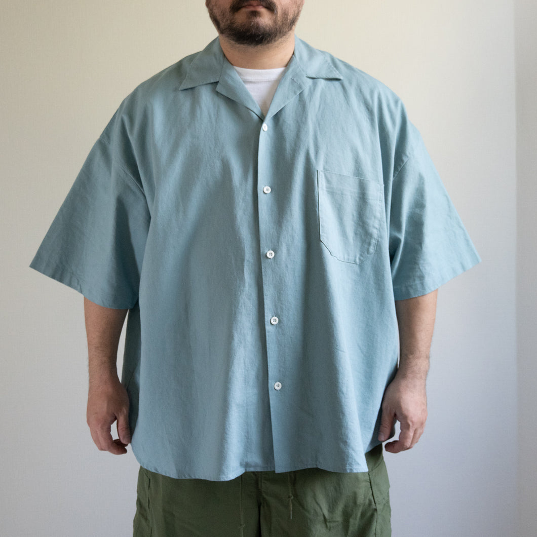 Cotton Linen Slab H/S Big Shirt -Blue-