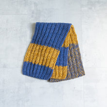 Load image into Gallery viewer, Hand Knit Long Muffler -Mustard x BLUE MIX-
