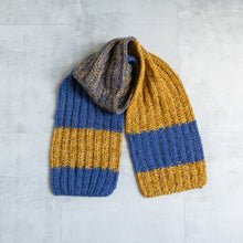 Load image into Gallery viewer, Hand Knit Long Muffler -Mustard x BLUE MIX-
