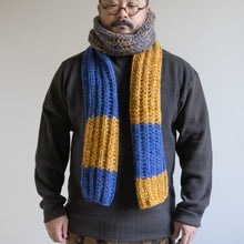 Load image into Gallery viewer, Hand Knit Long Muffler -Mustard x BLUE MIX-
