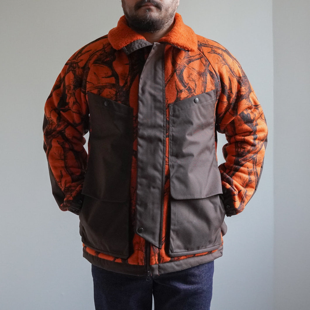 Horn Tree Print Wool Boa Jacket - Orange-